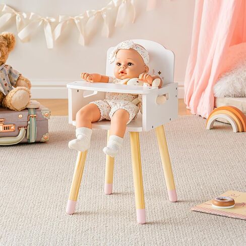 ROBOTIME 18 Inch Doll High Chair, Wooden Baby Doll High Chair, Baby Doll Furniture, Fits 18 Inch Dolls, Gift for Toddler Girls for Pretend Play Ages 3+, Pink in Saudi Arabia