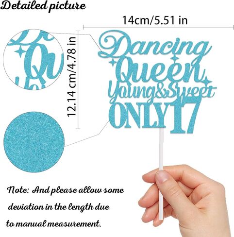 Blue Glitter Dancing Queen Young and Sweet Only 17 Cake Topper Cheers to 17 Years Birthday Cake Pick Happy 17th Birthday Party Decorations for Girl in Saudi Arabia