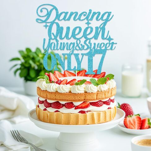 Blue Glitter Dancing Queen Young and Sweet Only 17 Cake Topper Cheers to 17 Years Birthday Cake Pick Happy 17th Birthday Party Decorations for Girl in Saudi Arabia