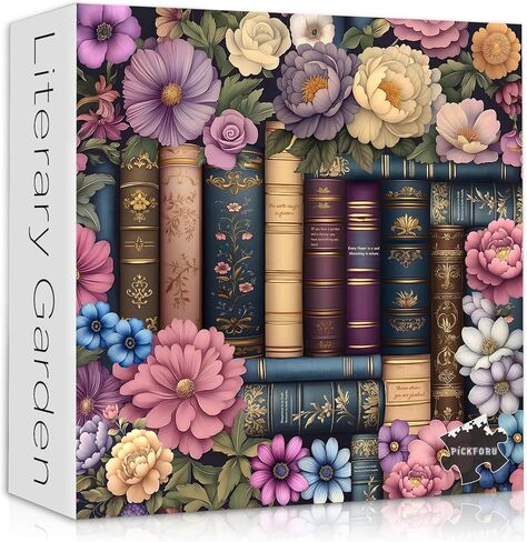 لغز كتاب عتيق للبالغين 1000 قطعة، مكتبة لغز زهرة الكتب على رف الكتب، PICKFORU صفحات الزهور البرية بانوراما الألغاز 1000 قطعة، حديقة أدبية قديمة فن جمالي للزهور in Saudi Arabia