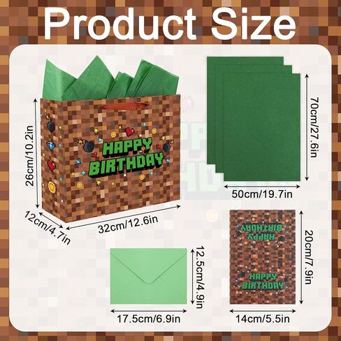 SAVITA Pixel Party Favors Bags, Pixel Theme Goodie Gift Bags Green and Brown Video Game Party Birthday Decorations with Greeting Card & Envelope for Candy Goody Treat Supplies Kids Bday Gifting in Saudi Arabia