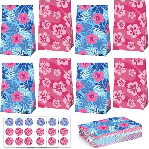 18 Pcs Cute Cartoon Pink Blue Hawaii Party Favor Boxes - Print Flower Patterns Gift Paper Boxes, Cartoon Themed for Hawaiian Bench Themed Decorations for Birthday Presents Decorations Supplies (18Pcs-boxes) in Saudi Arabia