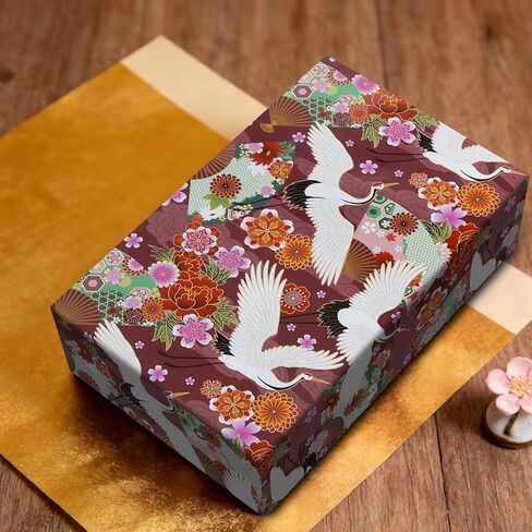 Geluode Japanese Wrapping Paper, Japanese Style Fan Cranes Flower Red Wine Burgundy Gift Wrap Paper, 4 Sheets Folded Flat 20x28 inches for Birthday, Wedding, Baby Shower in Saudi Arabia