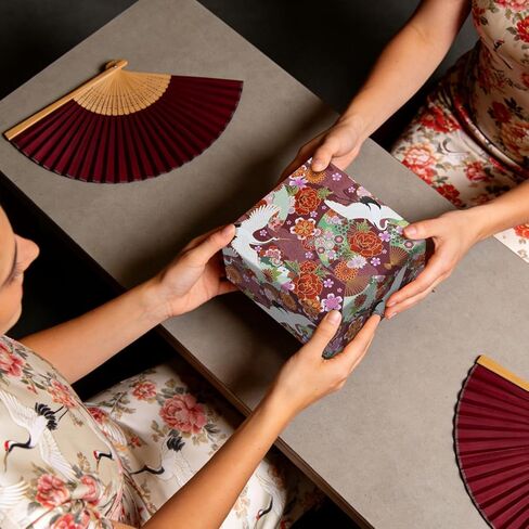 Geluode Japanese Wrapping Paper, Japanese Style Fan Cranes Flower Red Wine Burgundy Gift Wrap Paper, 4 Sheets Folded Flat 20x28 inches for Birthday, Wedding, Baby Shower in Saudi Arabia