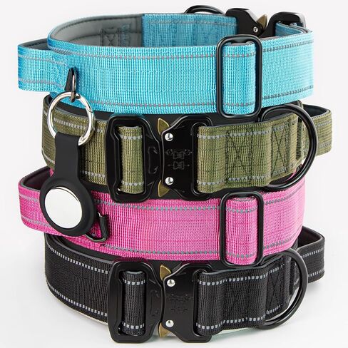 طوق تكتيكي للكلاب بمقبض تحكم وحامل علامات هوائية، وبطانة مبطنة بالنيوبرين، وأشرطة عاكسة، من النايلون السميك عالي التحمل، وإبزيم معدني، للكلاب المتوسطة والكبيرة، وردي in Kuwait