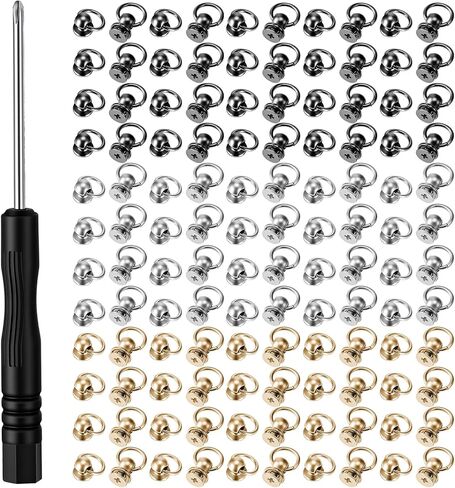 60PCS Leather Rivet Kit, Rivets for Fabric, Screwback Round Head Rivets with Pull Ring, Zinc Alloy O Ring Stud Rivet for DIY Leather Craft, Belts, Bags, Phone Cases with Screwdriver, Gold Silver Black in Saudi Arabia