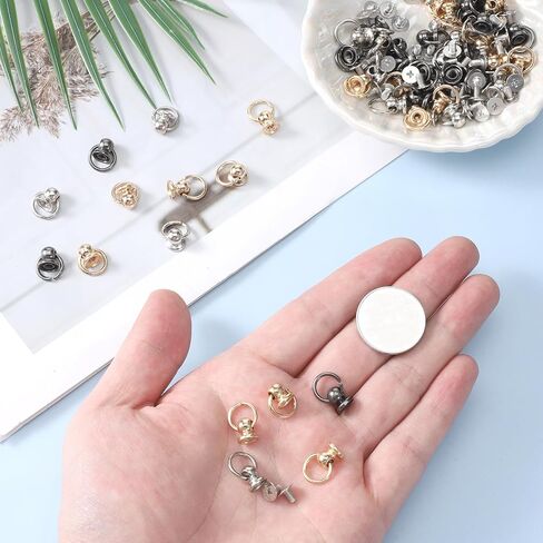 60PCS Leather Rivet Kit, Rivets for Fabric, Screwback Round Head Rivets with Pull Ring, Zinc Alloy O Ring Stud Rivet for DIY Leather Craft, Belts, Bags, Phone Cases with Screwdriver, Gold Silver Black in Saudi Arabia