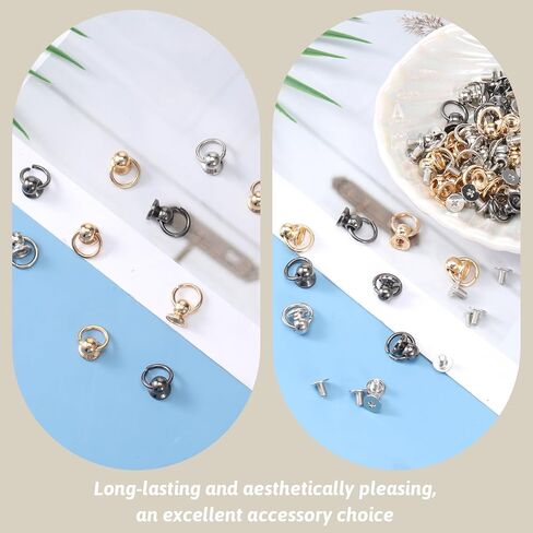 60PCS Leather Rivet Kit, Rivets for Fabric, Screwback Round Head Rivets with Pull Ring, Zinc Alloy O Ring Stud Rivet for DIY Leather Craft, Belts, Bags, Phone Cases with Screwdriver, Gold Silver Black in Saudi Arabia