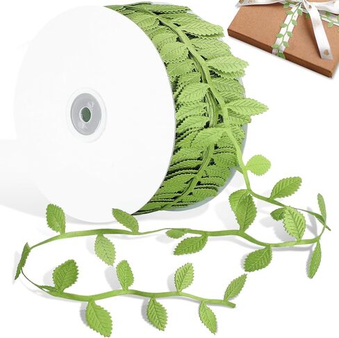 Naidiler Leaf Ribbon, 20Yards Artificial Green Ribbons for Crafts, Grass Olive Green Leaf Trim Rope for Baby Shower Wedding Party Wrapping Home Decor Wreath Garland in Saudi Arabia