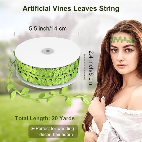 Naidiler Leaf Ribbon, 20Yards Artificial Green Ribbons for Crafts, Grass Olive Green Leaf Trim Rope for Baby Shower Wedding Party Wrapping Home Decor Wreath Garland in Saudi Arabia