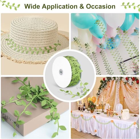 Naidiler Leaf Ribbon, 20Yards Artificial Green Ribbons for Crafts, Grass Olive Green Leaf Trim Rope for Baby Shower Wedding Party Wrapping Home Decor Wreath Garland in Saudi Arabia