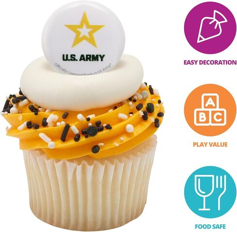 US Army Cupcake Toppers, 24 United States Army Official Logo Cupcake Rings, Food Safe U.S. Military Cake Decorations - 24 Pack in Saudi Arabia