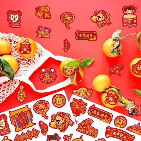 Happy Chinese New Year Stickers,2026 Lunar New Year Stickers,Year of The Horse Red Decorative Candy Sticker for Lunar Spring Festival Chinese New Year Eve Party Favors Supplies in Saudi Arabia