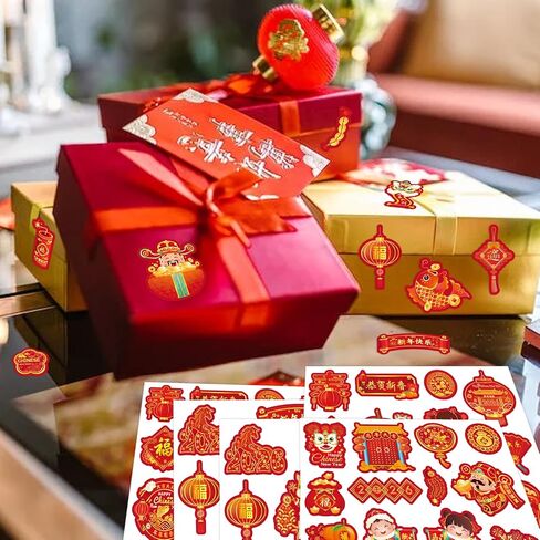 Happy Chinese New Year Stickers,2026 Lunar New Year Stickers,Year of The Horse Red Decorative Candy Sticker for Lunar Spring Festival Chinese New Year Eve Party Favors Supplies in Saudi Arabia