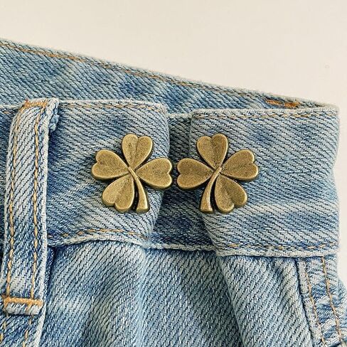 2 Pairs Four-Leaf Clover Jeans Adjustable Waist Buttons Detachable Button Pins Sewing Accessories(Bronze) in Saudi Arabia