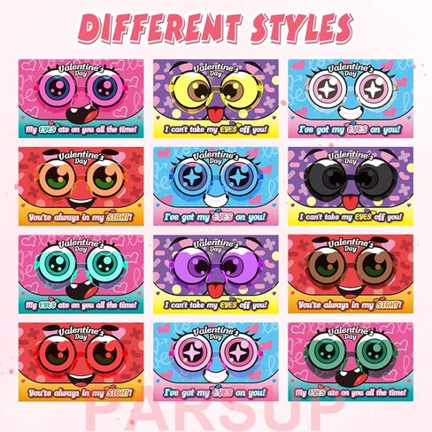 PARSUP 28 Pcs Valentine's Day Greeting Cards with Heart Shape Glasses - Plastic Eyeglass Case Filler Toys Party Favor Supplies Gfit Bag Stuffer for Valentines Day Classroom Exchange Gifts in Saudi Arabia