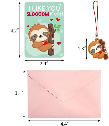 Fancy Land 30 Pack Valentines Cards Classroom Kids Sloth Valentines Day Cards with Keychains Valentine Gift Set Exchange Boys Girls Goody Bag Favors Sloth Animal in Saudi Arabia