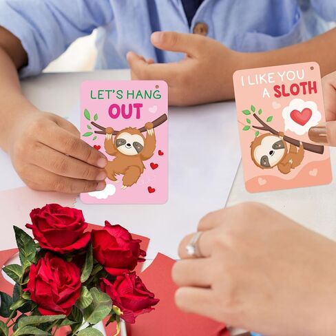 Fancy Land 30 Pack Valentines Cards Classroom Kids Sloth Valentines Day Cards with Keychains Valentine Gift Set Exchange Boys Girls Goody Bag Favors Sloth Animal in Saudi Arabia