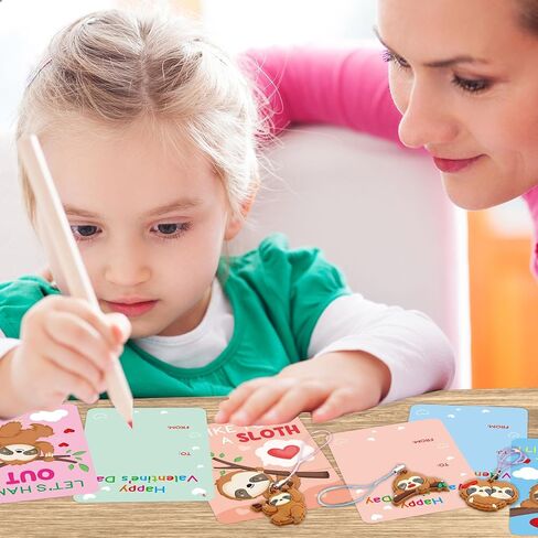 Fancy Land 30 Pack Valentines Cards Classroom Kids Sloth Valentines Day Cards with Keychains Valentine Gift Set Exchange Boys Girls Goody Bag Favors Sloth Animal in Saudi Arabia