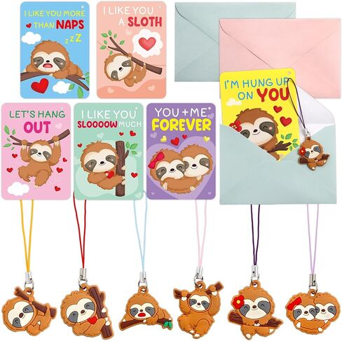 Fancy Land 30 Pack Valentines Cards Classroom Kids Sloth Valentines Day Cards with Keychains Valentine Gift Set Exchange Boys Girls Goody Bag Favors Sloth Animal in Saudi Arabia