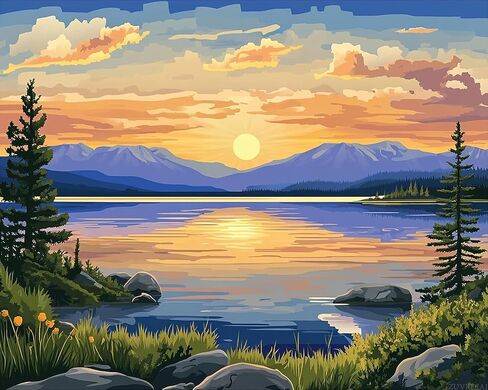 ZUVRDIAI Yellowstone Lake Paint by Number for Adults, North America Paint by Number Kits Canvas Painting, Natural Scenery Home Gift Wall Decor Sunset Yellowstone Lakes Tree Landscapes(16x20Inch) in Saudi Arabia