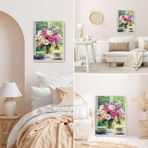 MEIYUDA Flowers Framed Paint by Numbers Adult Kit, DIY Flowers Vase Paint by Numbers with Frame, DIY Oil Painting by Number Kits for Home Wall Decor and Presents 12x16In in Saudi Arabia