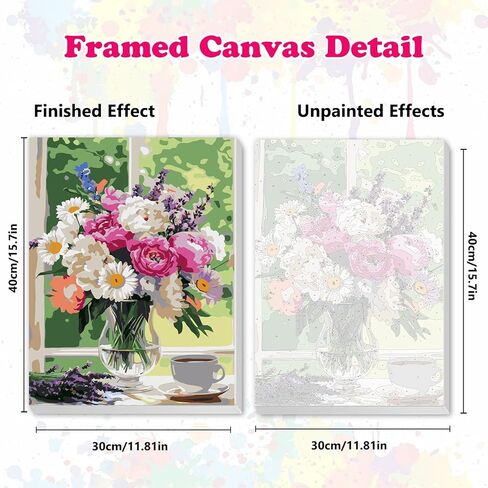 MEIYUDA Flowers Framed Paint by Numbers Adult Kit, DIY Flowers Vase Paint by Numbers with Frame, DIY Oil Painting by Number Kits for Home Wall Decor and Presents 12x16In in Saudi Arabia