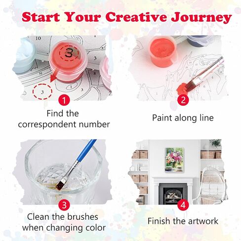 MEIYUDA Flowers Framed Paint by Numbers Adult Kit, DIY Flowers Vase Paint by Numbers with Frame, DIY Oil Painting by Number Kits for Home Wall Decor and Presents 12x16In in Saudi Arabia