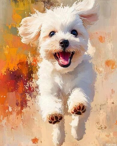 FUKVHIL Paint by Numbers Kit for Adults Maltese Dog Adult Paint by Number Kits on Canvas for Beginners, Pet Dog DIY Acrylic Oil Number Painting Kits for Home Wall Decor Gift 16" Wx20 L in Saudi Arabia