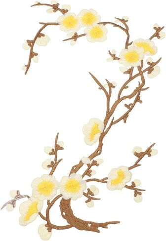 MECCANIXITY Plum Blossom Iron-on Patches, Flower Embroidery Appliques Sew on Patch Decoration Applique for Holes Jeans Dress Backpack Hats DIY Clothes, Gray Gold in Saudi Arabia