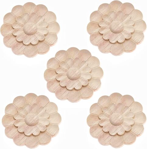 Wood Carved Onlays Appliques, MUXSAM Unpainted Wood Rosettes Fancy Carving Furniture Decals for Door Wall Mirror Fireplace Stairs Cabinet Cupboard Dresser Bed Wardrobe DIY Decor, 6cm/2.36", 5-Pack in Saudi Arabia