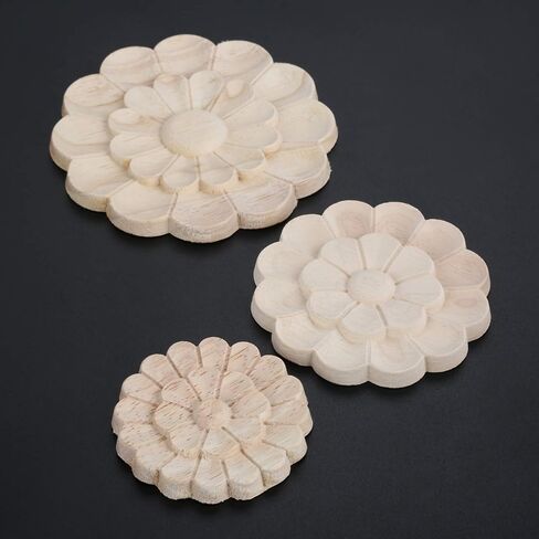 Wood Carved Onlays Appliques, MUXSAM Unpainted Wood Rosettes Fancy Carving Furniture Decals for Door Wall Mirror Fireplace Stairs Cabinet Cupboard Dresser Bed Wardrobe DIY Decor, 6cm/2.36", 5-Pack in Saudi Arabia