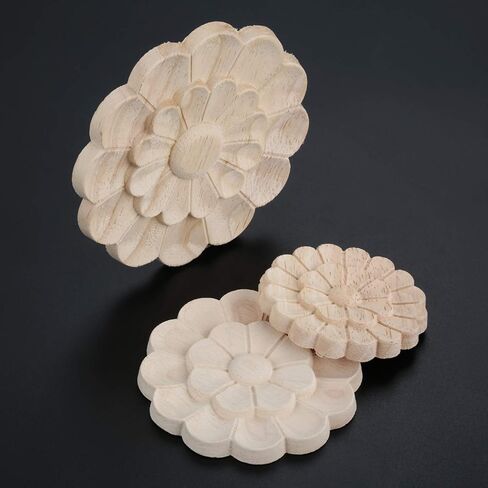 Wood Carved Onlays Appliques, MUXSAM Unpainted Wood Rosettes Fancy Carving Furniture Decals for Door Wall Mirror Fireplace Stairs Cabinet Cupboard Dresser Bed Wardrobe DIY Decor, 6cm/2.36", 5-Pack in Saudi Arabia