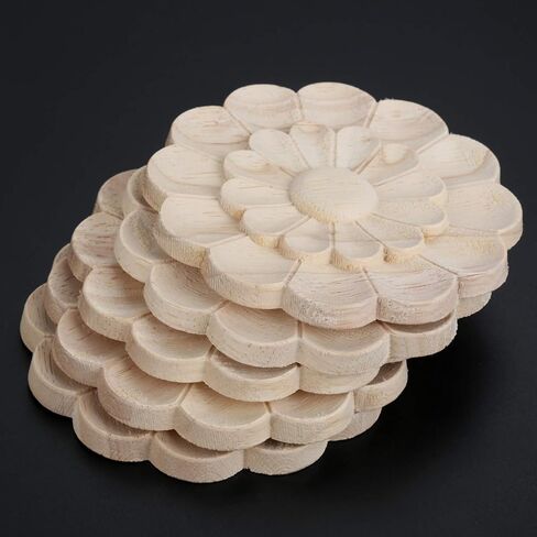 Wood Carved Onlays Appliques, MUXSAM Unpainted Wood Rosettes Fancy Carving Furniture Decals for Door Wall Mirror Fireplace Stairs Cabinet Cupboard Dresser Bed Wardrobe DIY Decor, 6cm/2.36", 5-Pack in Saudi Arabia