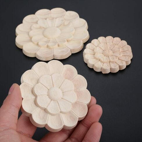 Wood Carved Onlays Appliques, MUXSAM Unpainted Wood Rosettes Fancy Carving Furniture Decals for Door Wall Mirror Fireplace Stairs Cabinet Cupboard Dresser Bed Wardrobe DIY Decor, 6cm/2.36", 5-Pack in Saudi Arabia