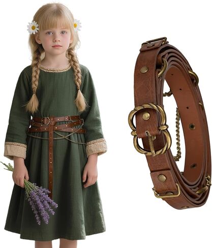 HiiFeuer Girls Medieval DIY Faux Leather Metal Chain Belt, Vintage Adjustable Thin Belt for Kids, Retro Skinny Belt For Dress in Saudi Arabia