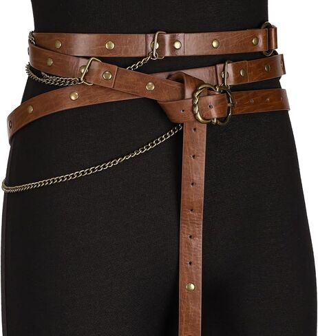 HiiFeuer Girls Medieval DIY Faux Leather Metal Chain Belt, Vintage Adjustable Thin Belt for Kids, Retro Skinny Belt For Dress in Saudi Arabia