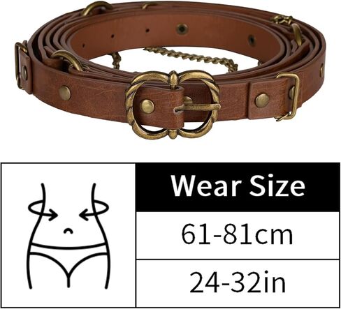 HiiFeuer Girls Medieval DIY Faux Leather Metal Chain Belt, Vintage Adjustable Thin Belt for Kids, Retro Skinny Belt For Dress in Saudi Arabia