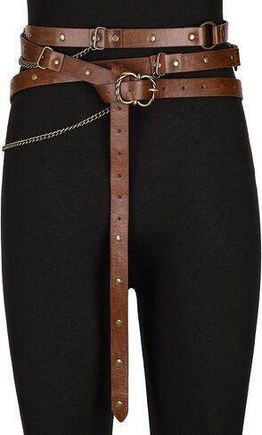 HiiFeuer Girls Medieval DIY Faux Leather Metal Chain Belt, Vintage Adjustable Thin Belt for Kids, Retro Skinny Belt For Dress in Saudi Arabia
