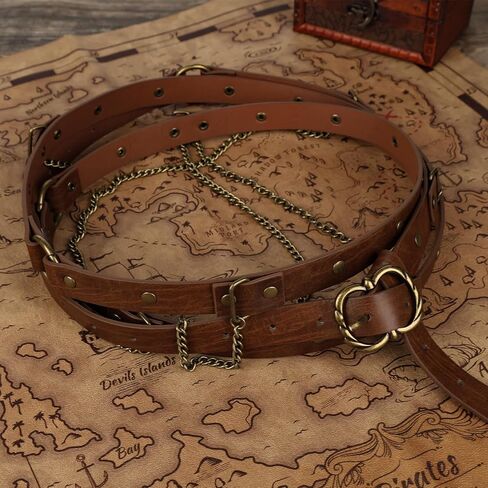 HiiFeuer Girls Medieval DIY Faux Leather Metal Chain Belt, Vintage Adjustable Thin Belt for Kids, Retro Skinny Belt For Dress in Saudi Arabia