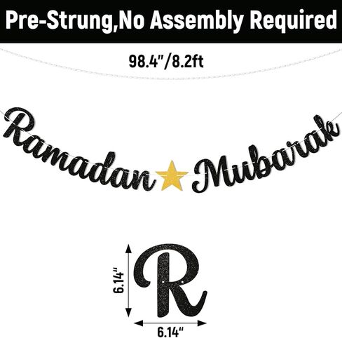 Ramadan Mubarak Banner - Ramadan Mubarak Decorations, Muslim Eid Mubarak Kareem Bunting Sign, Muslim Islamic Festival Party Decorations Black Glitter in Saudi Arabia