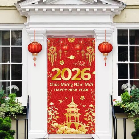 Vietnamese New Year Door Cover 2026 Lunar New Year Door Banner Tết Việt Photography Backdrop for Vietnam Spring Festival Party Decoration Supplies (36x72 inch (3x6FT)) in Saudi Arabia