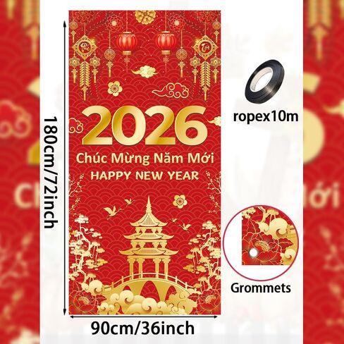 Vietnamese New Year Door Cover 2026 Lunar New Year Door Banner Tết Việt Photography Backdrop for Vietnam Spring Festival Party Decoration Supplies (36x72 inch (3x6FT)) in Saudi Arabia