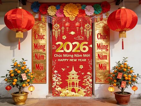 Vietnamese New Year Door Cover 2026 Lunar New Year Door Banner Tết Việt Photography Backdrop for Vietnam Spring Festival Party Decoration Supplies (36x72 inch (3x6FT)) in Saudi Arabia