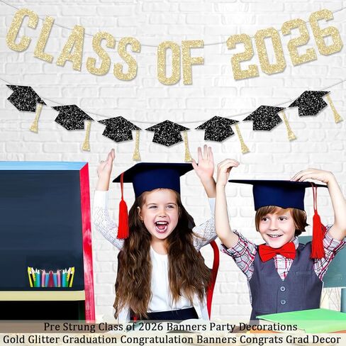 زينة التخرج السعيدة المُثبتة مسبقًا، لافتة تهنئة فئة 2026، ذهبية لامعة، تهانينا التخرج مع شرابة، ديكور حفلات الكلية والمدرسة الثانوية، أسود بدون DIY in Saudi Arabia