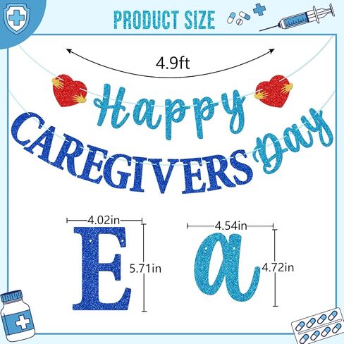 Happy Caregivers Day Banner, Caregivers Appreciation Party Decor, Thank You Caregiver, National Caregivers Day Party Decorations, Pre-strung Caregivers Day Decor, Blue Glitter in Kuwait