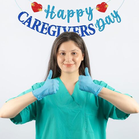 Happy Caregivers Day Banner, Caregivers Appreciation Party Decor, Thank You Caregiver, National Caregivers Day Party Decorations, Pre-strung Caregivers Day Decor, Blue Glitter in Kuwait