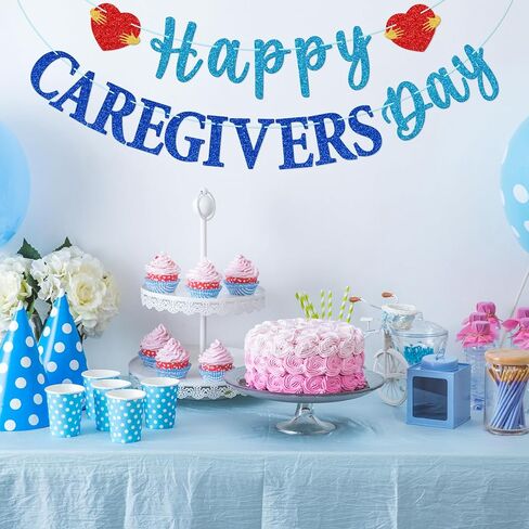 Happy Caregivers Day Banner, Caregivers Appreciation Party Decor, Thank You Caregiver, National Caregivers Day Party Decorations, Pre-strung Caregivers Day Decor, Blue Glitter in Kuwait