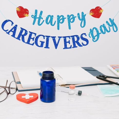 Happy Caregivers Day Banner, Caregivers Appreciation Party Decor, Thank You Caregiver, National Caregivers Day Party Decorations, Pre-strung Caregivers Day Decor, Blue Glitter in Kuwait