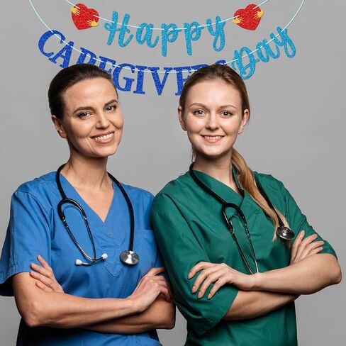 Happy Caregivers Day Banner, Caregivers Appreciation Party Decor, Thank You Caregiver, National Caregivers Day Party Decorations, Pre-strung Caregivers Day Decor, Blue Glitter in Kuwait